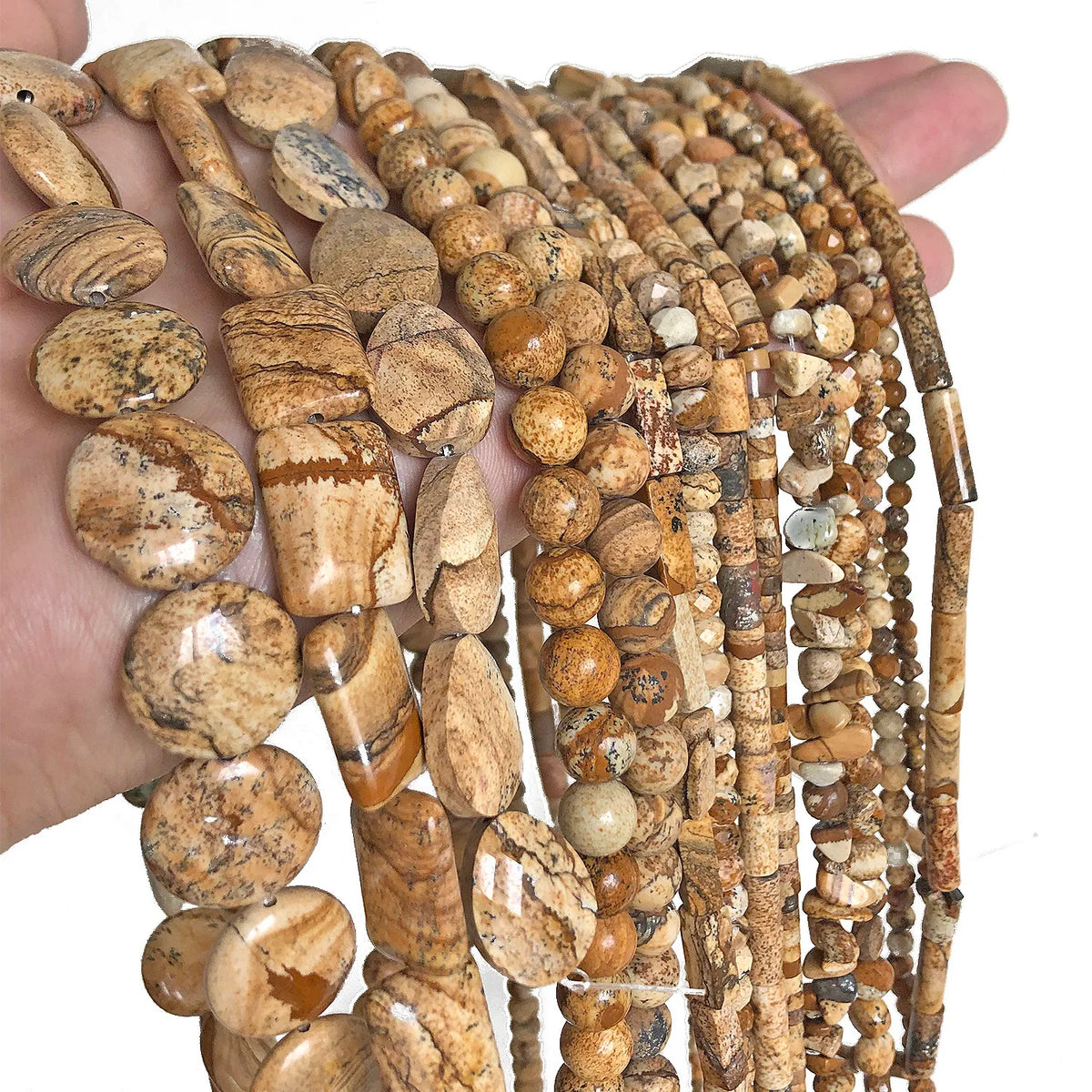Stone Beads Picture Jasper-Style Round Tube Rondelle for DIY Jewelry Making