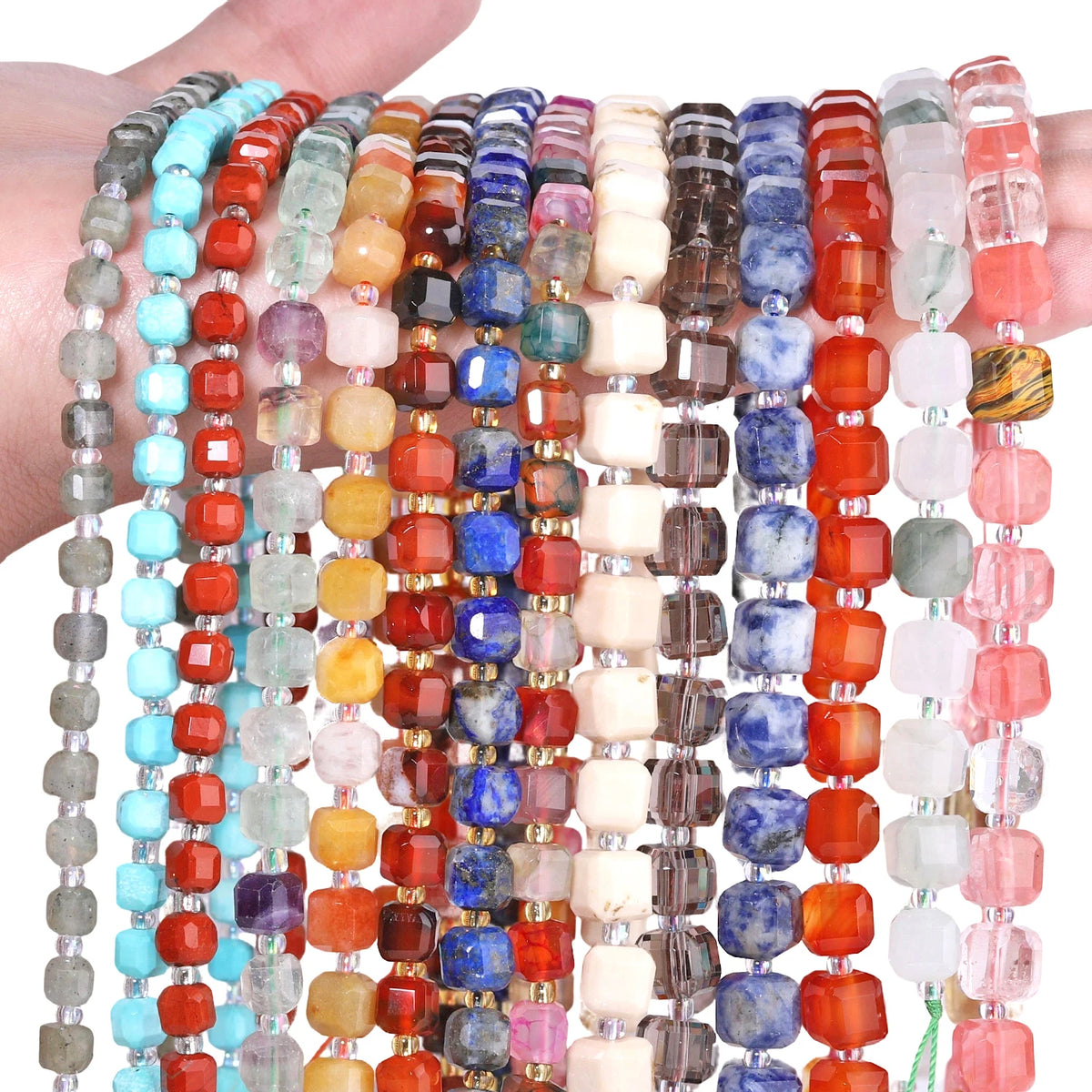 Stone Beads Faceted Cube Amazonite Jasper Quartz Styles for DIY Jewelry Making