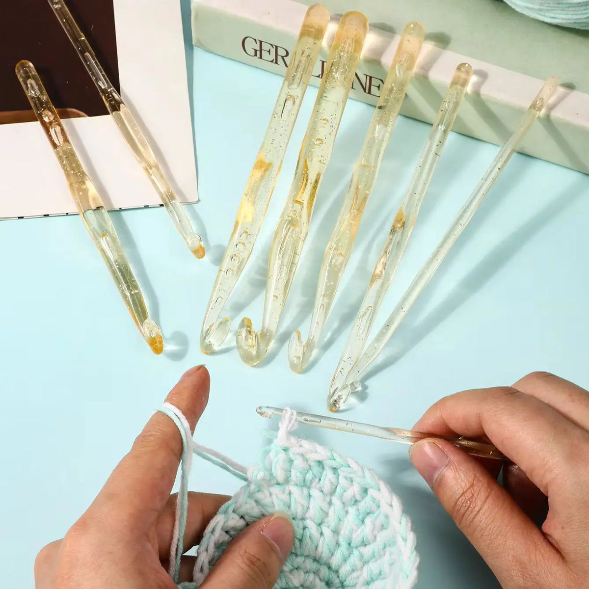 Crochet Hooks, Transparent Crystal-Style Set for Handmade Yarn Crafts