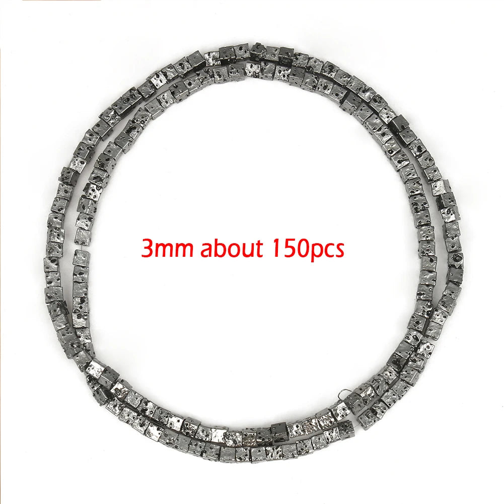 Stone Beads Black Gold Silver Color Volcanic Lava Rondelle Spacer Craft Beads