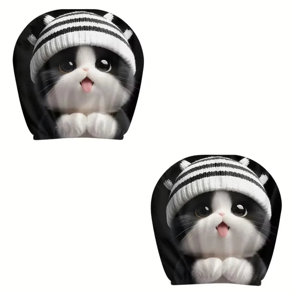 2PCS Elastic Car Headrest Covers Stain-Proof Cartoon Seat Headrest Protectors Funny Washable Auto Interior Decoration Cover