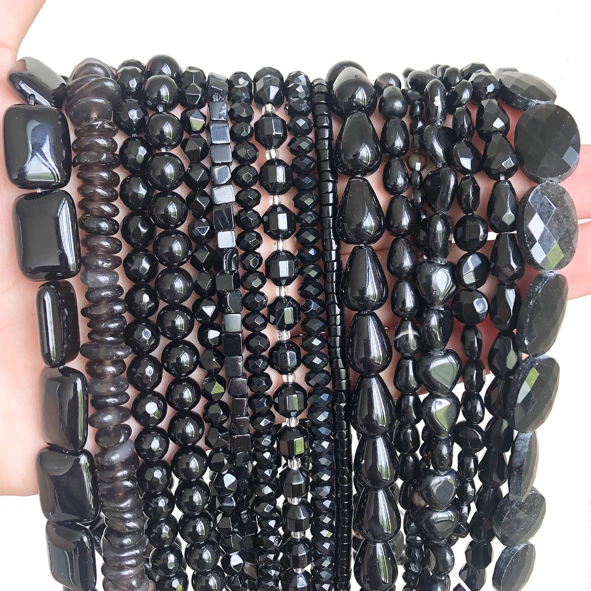 Stone Beads Black Onyx Round Faceted Irregular Agates Smooth Bracelet Supplies