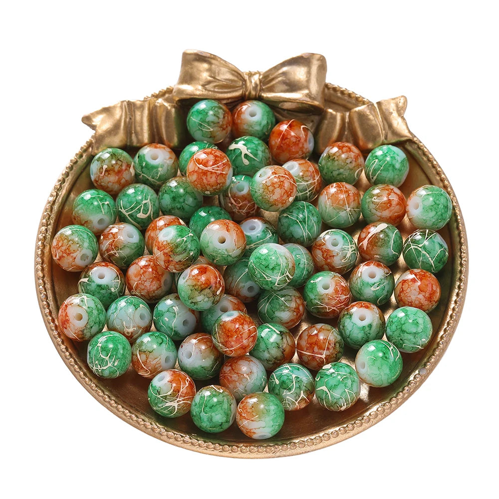 Glass Beads Crystal Crackle Round Imitation Jade-Style Stone Crafts Craft Beads