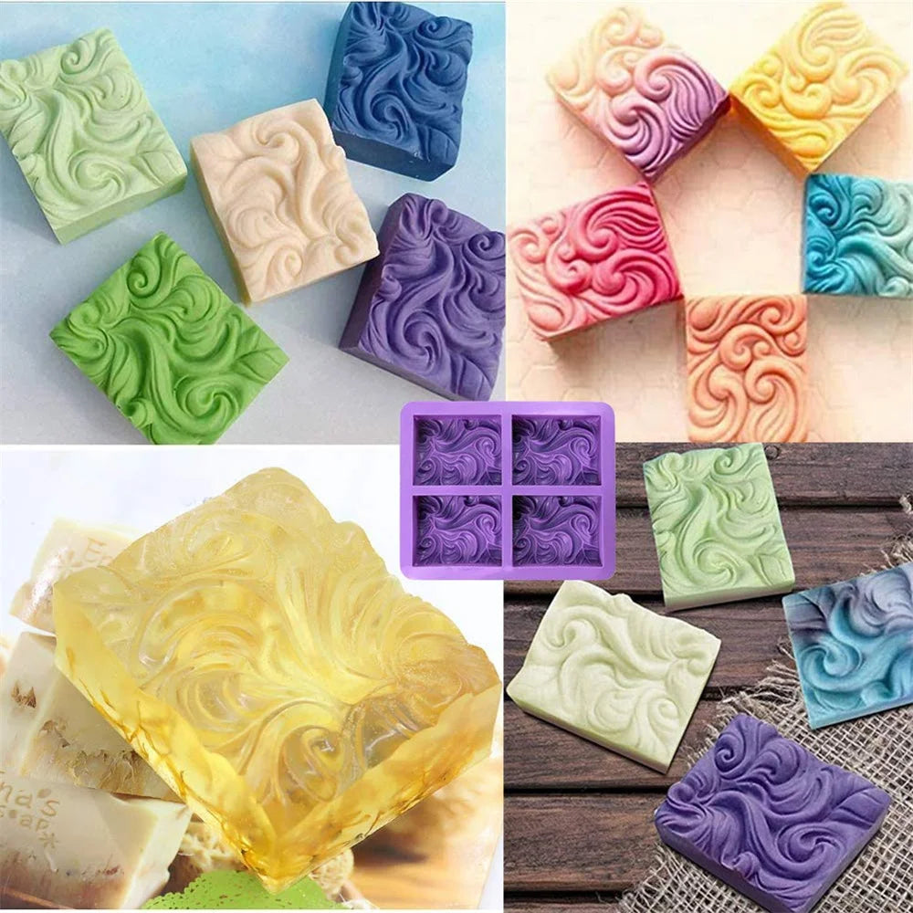 4 Cavity Wave Flower Silicone Soap Mold DIY Ocean Wave Aromatherapy Plaster Soap Mold Handmade Cloud Cold Process Soap Molds