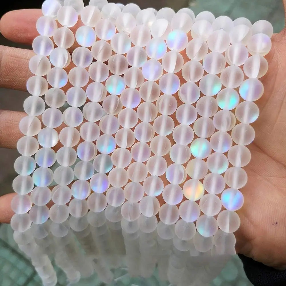 Glass Beads Frosted Round Shimmer Moonstone-Style for DIY Jewelry Making