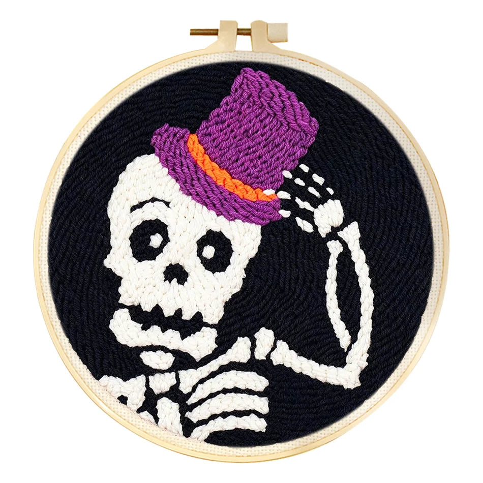 Punch Needle Kit, Halloween Ghost Design with Hoop for Spooky Wall Decor