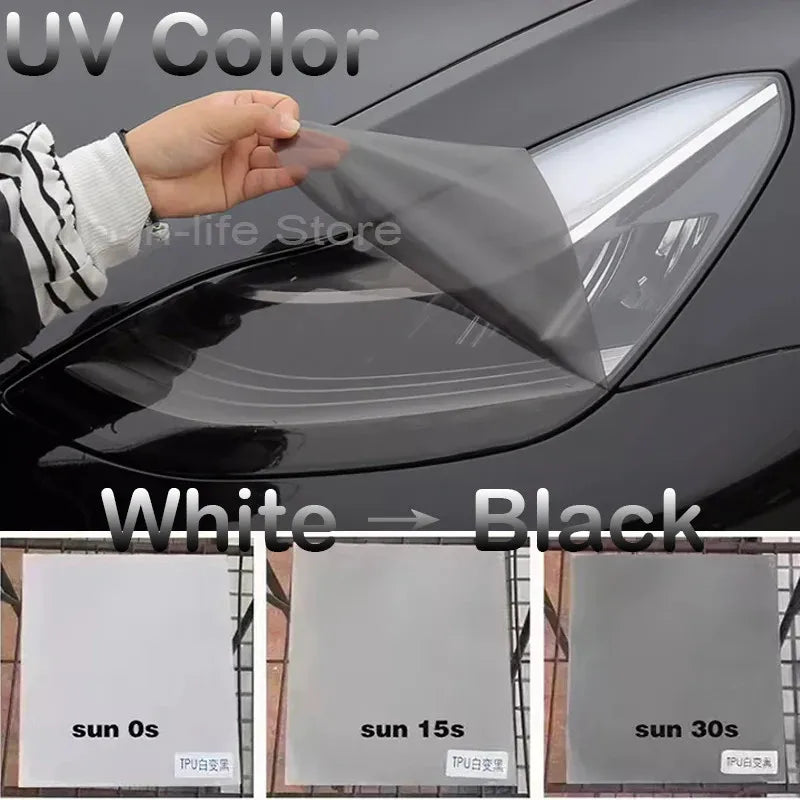 Intelligent UV Color Black Change TPU PPF Photochromic Headlight Tint Film For Car Lamp Decor Anti-scratch,Protectiver Stickers