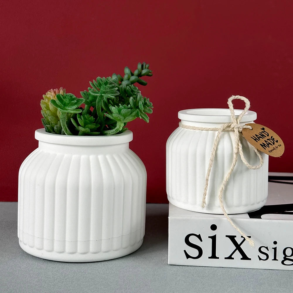 Round Stripe Flowerpot Silicone Mold DIY Concrete Cement Plaster Storage Box Candle Jar Casting Mould UV Epoxy Resin Craft Molds