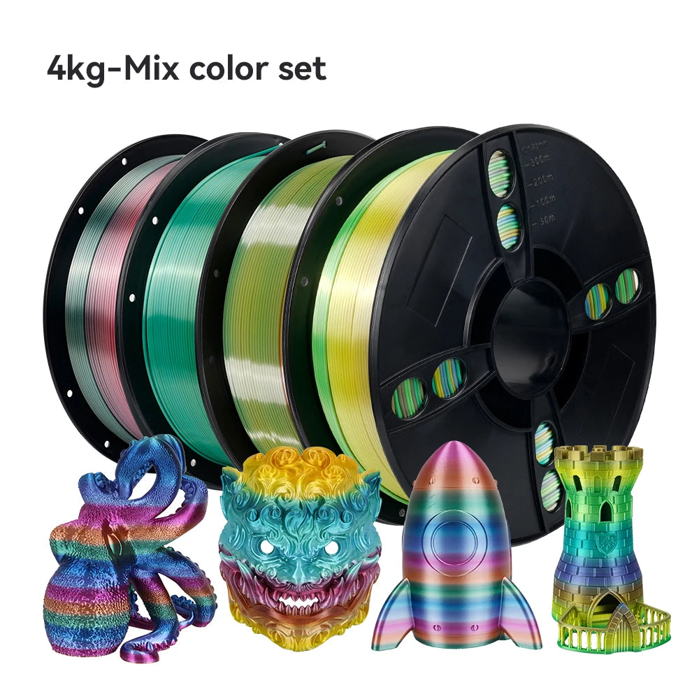 KINGROON Silk Rainbow PLA 3D Printer Filament 1.75mm Silk Candy Colors Glossy Neatly Wound 3D Filaments