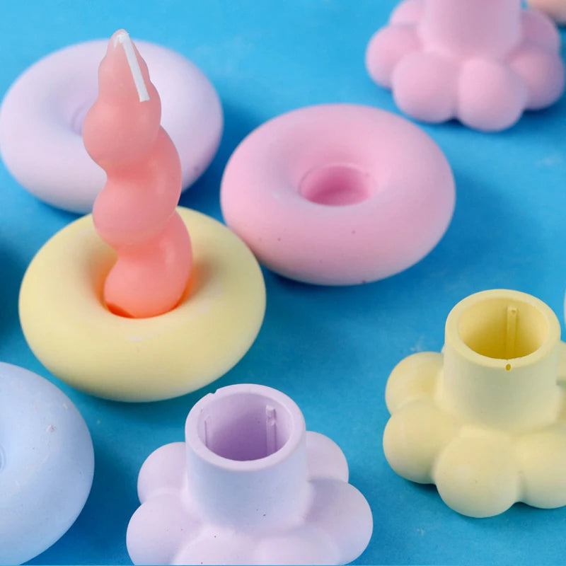 Round Candle Holder Silicone Mold Nordic Candlestick Cement Plaster Craft Mould DIY Cute Flower Shape Resin Candle Stand Molds