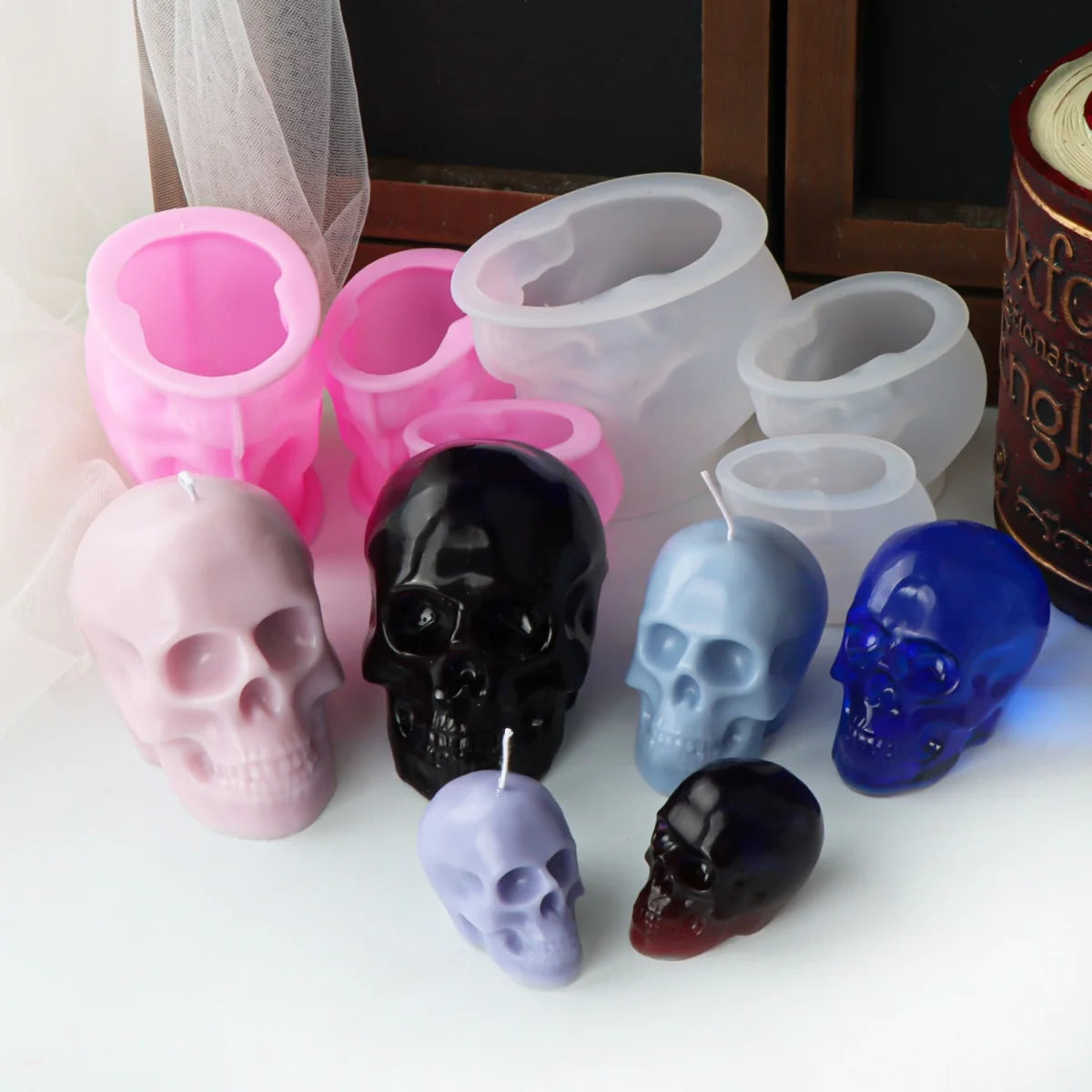3D Skull Silicone Mold DIY Large Skull Desktop Ornament Epoxy Resin Candle Mold Skull Sculpture Halloween Home Decoration Mold