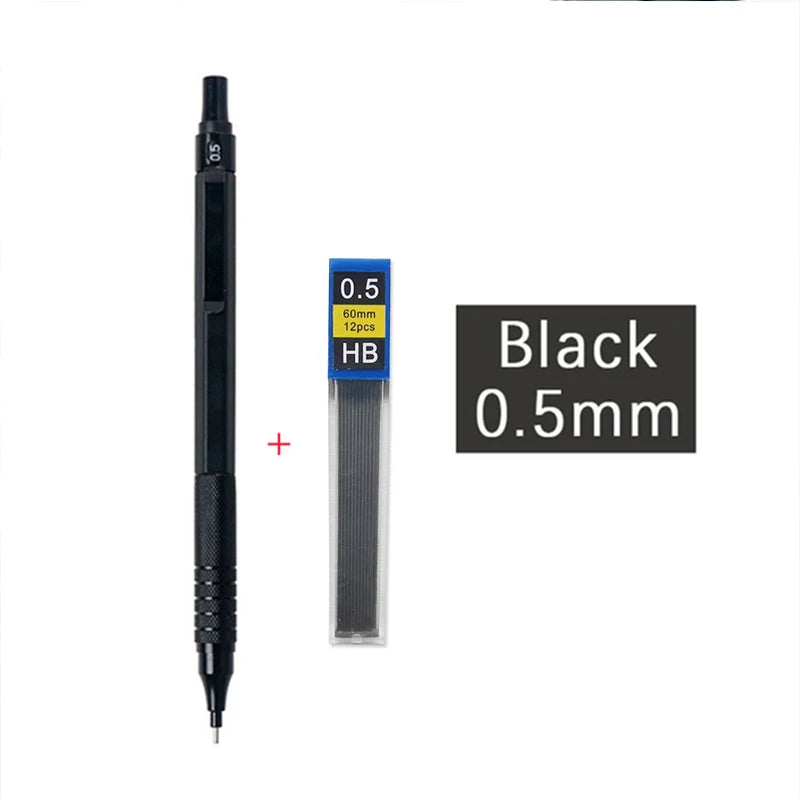 Metal Mechanical Pencil & Lead Refills — 0.3 to 2.0mm, Black or Silver