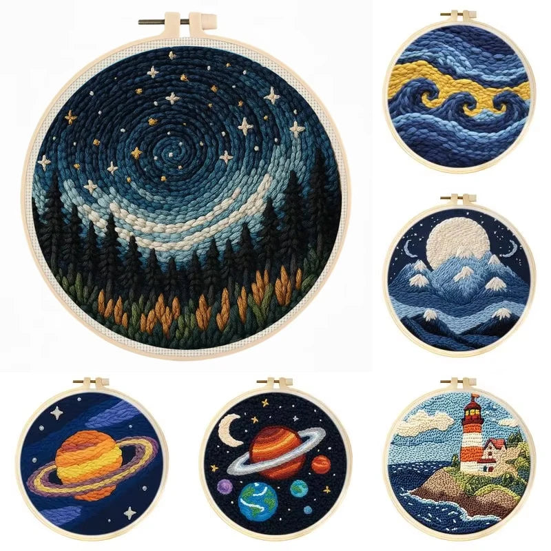 Punch Needle Kit, Sea Lighthouse Design for Beginner Embroidery Crafts
