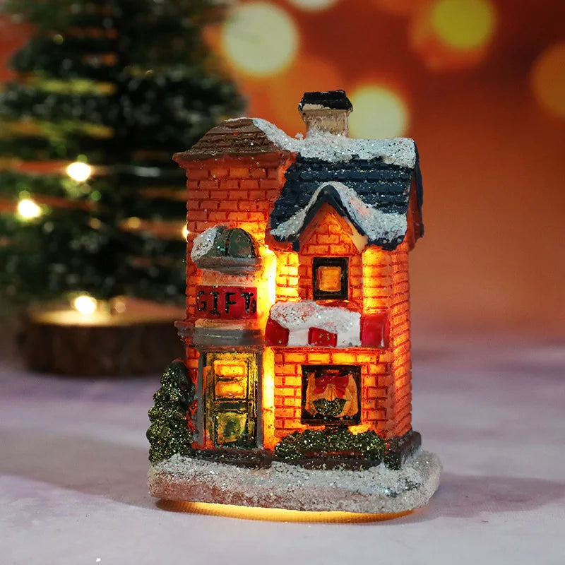 Christmas Village House LED Figurine Resin Snow Scene Holiday Decor