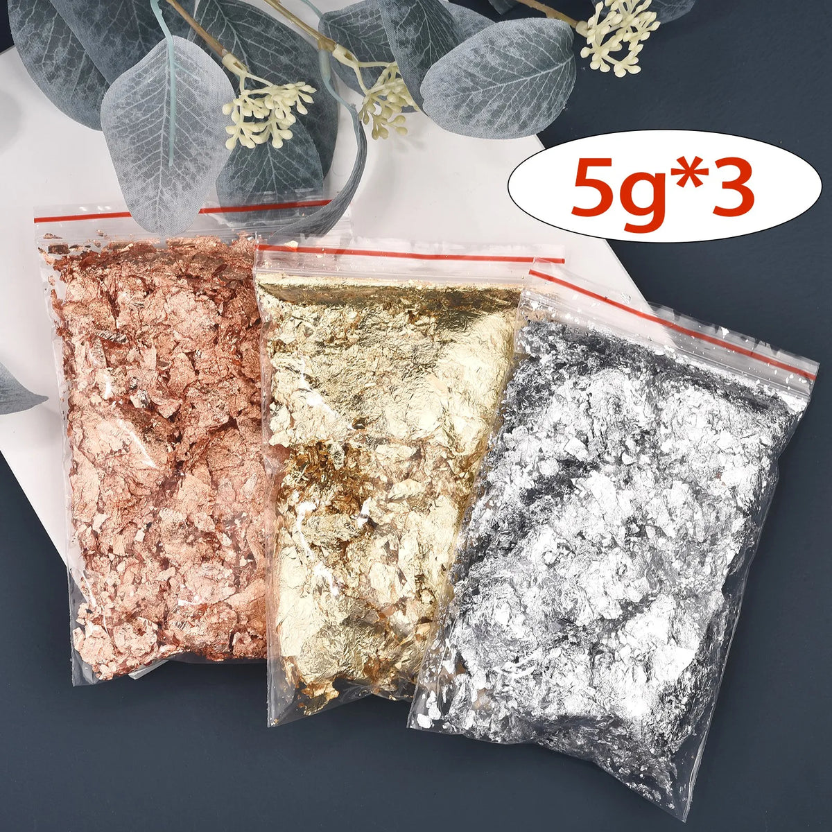 Imitation Gold & Silver Foil Flakes for Candles, Resin & Nail Art — 5 Colors
