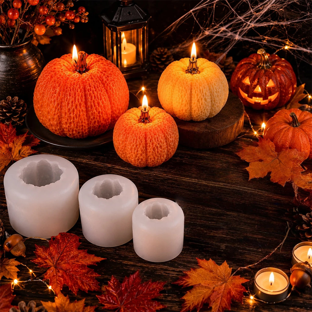 Halloween Pumpkin Silicone Candle Mold 3D Pumpkin Candle Making Mold Maple Leaf Resin Casting Mold DIY Fall Decor Craft