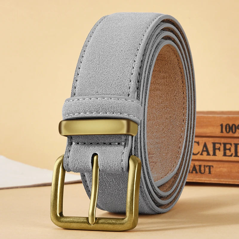 Women's Suede Leather Belt Gold Buckle Vintage Style for Dresses & Jeans
