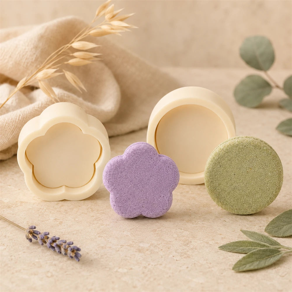 4 Shapes Bath Bomb Mold 3D Heart Flower Round Disc Sphere Shampoo Press Bar Mold DIY Round Ball Shampoo Soap Mold Soap Making