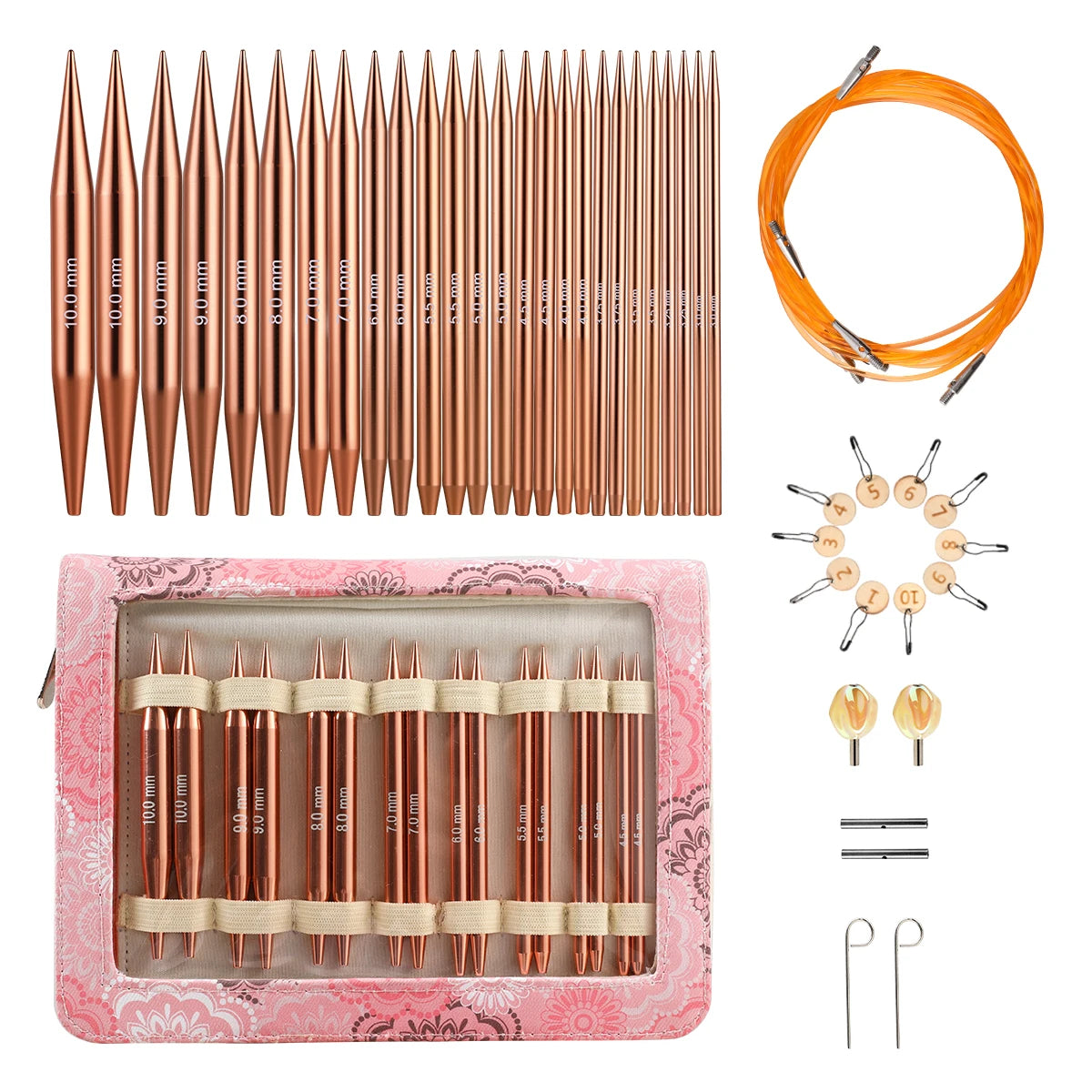Knitting Needles, LOOEN Interchangeable Circular Set with Pink Storage Bag