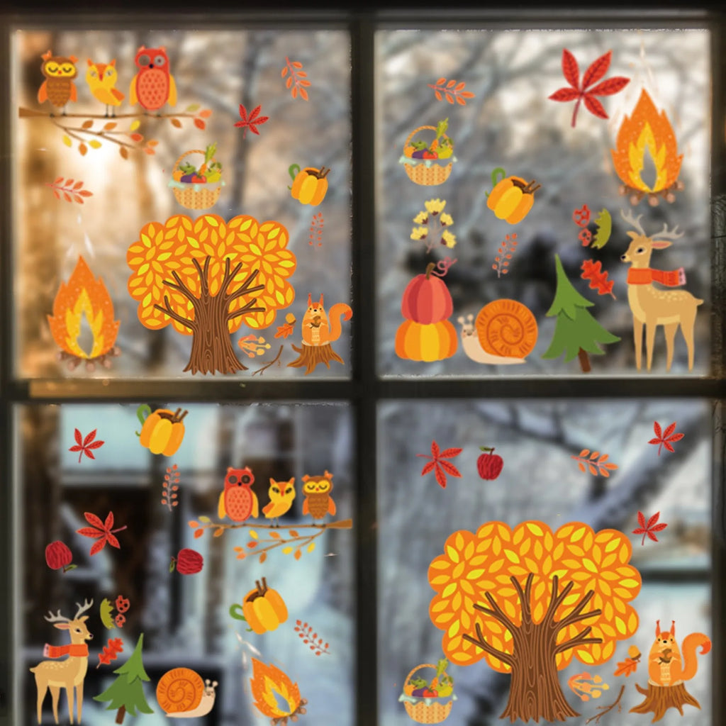 Thanksgiving Window Clings Maple Pumpkin Squirrel Stickers Thanksgiving Decoration For Home Autumn Wall Sticker Window Ornaments