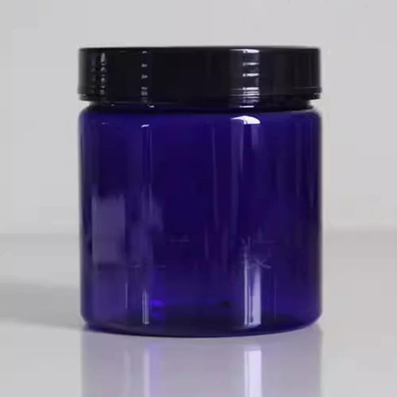 Cosmetic Jars Empty Round PET Blue Clear Black White Lids 12 Pack