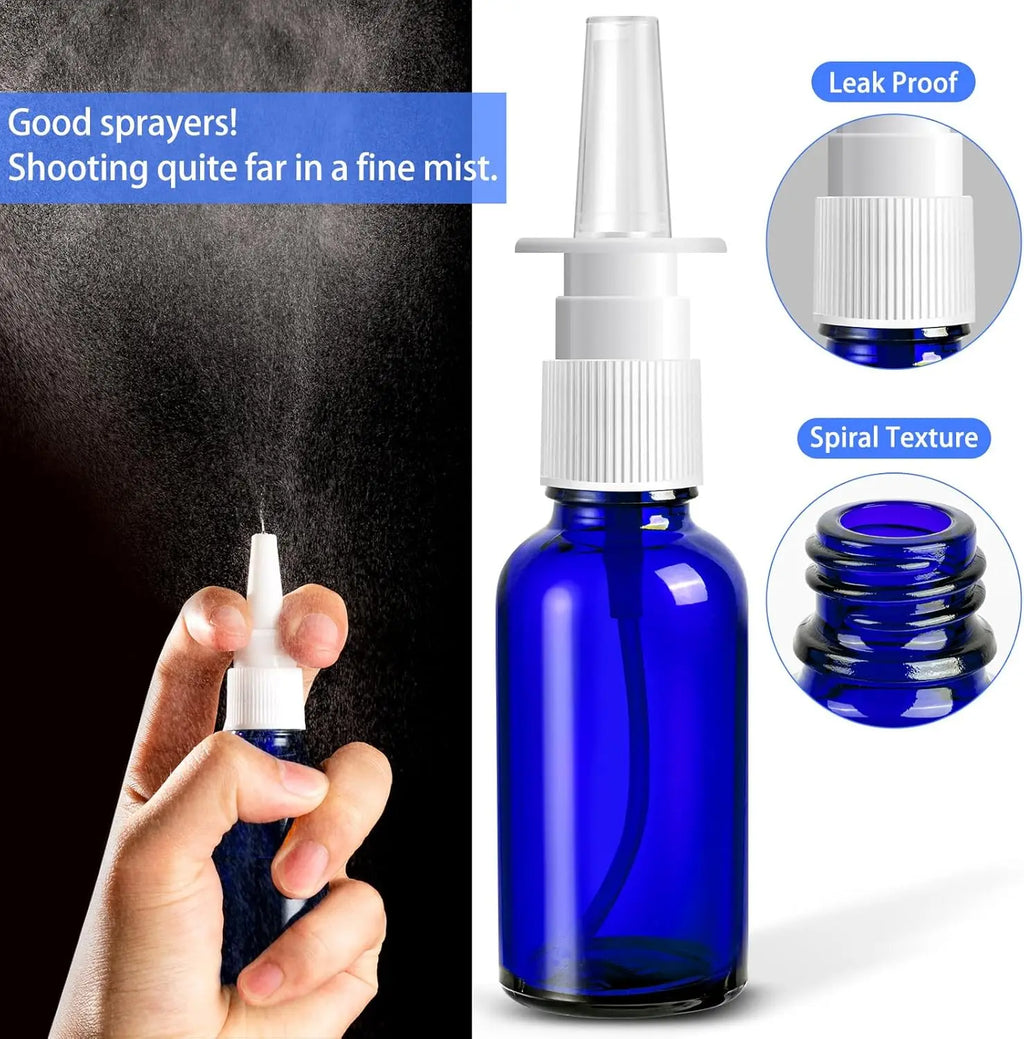 Nasal Spray Bottle Empty Blue Glass Refillable Pump Atomizer