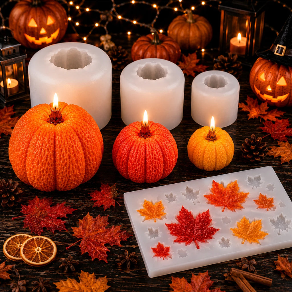 Halloween Pumpkin Silicone Candle Mold 3D Pumpkin Candle Making Mold Maple Leaf Resin Casting Mold DIY Fall Decor Craft