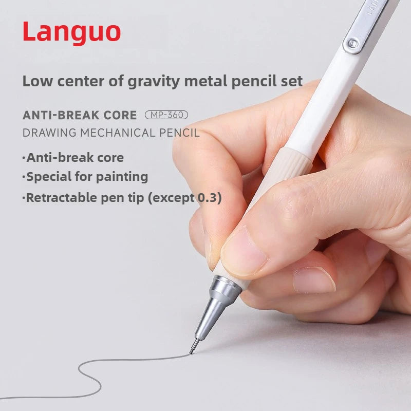 LANGUO Metal Mechanical Pencil Set with Leads & Eraser — 0.3 to 0.9mm