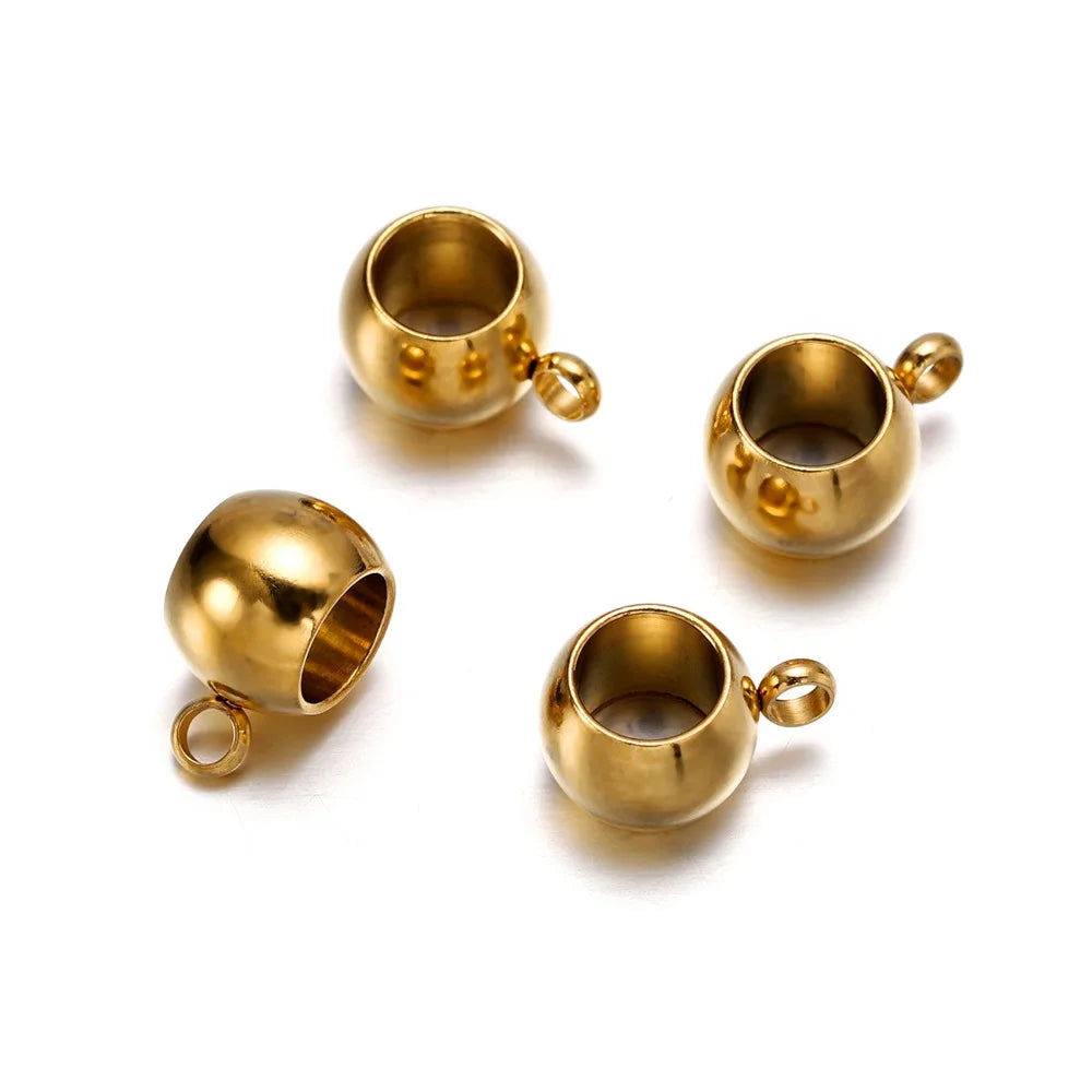 Bail Beads Stainless Steel Gold Color Large-Hole for DIY Jewelry Making
