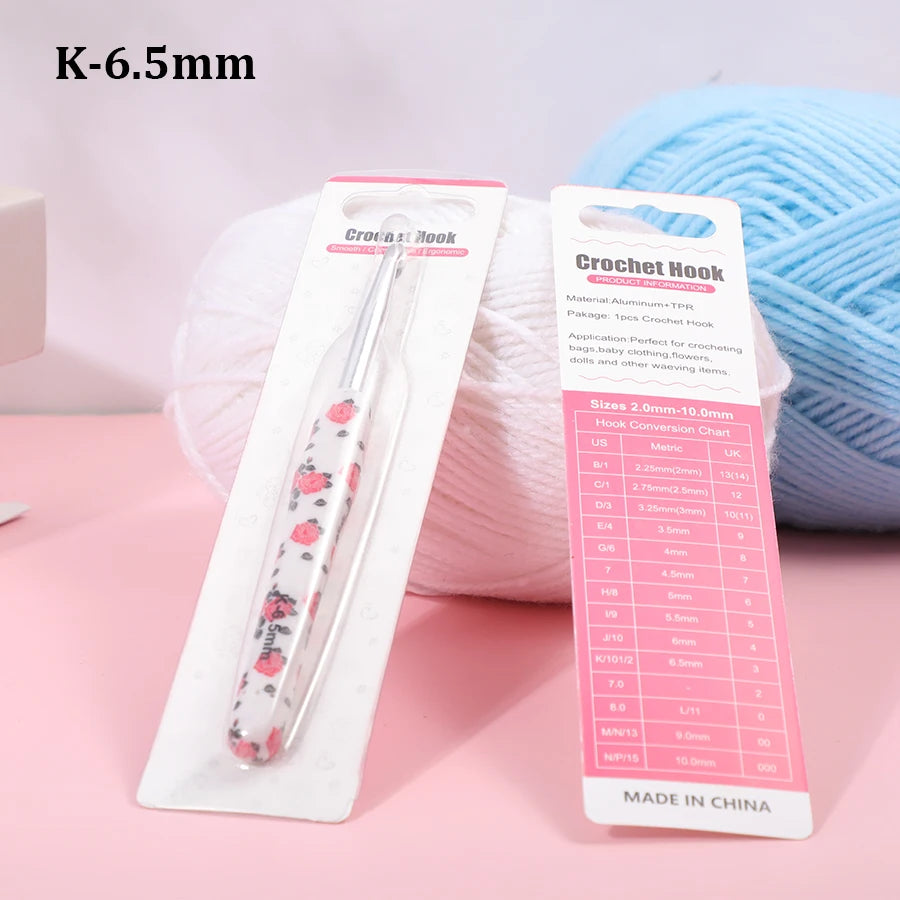 Crochet Hook, Rose Handle with Rubber Grip for Handmade Yarn Projects
