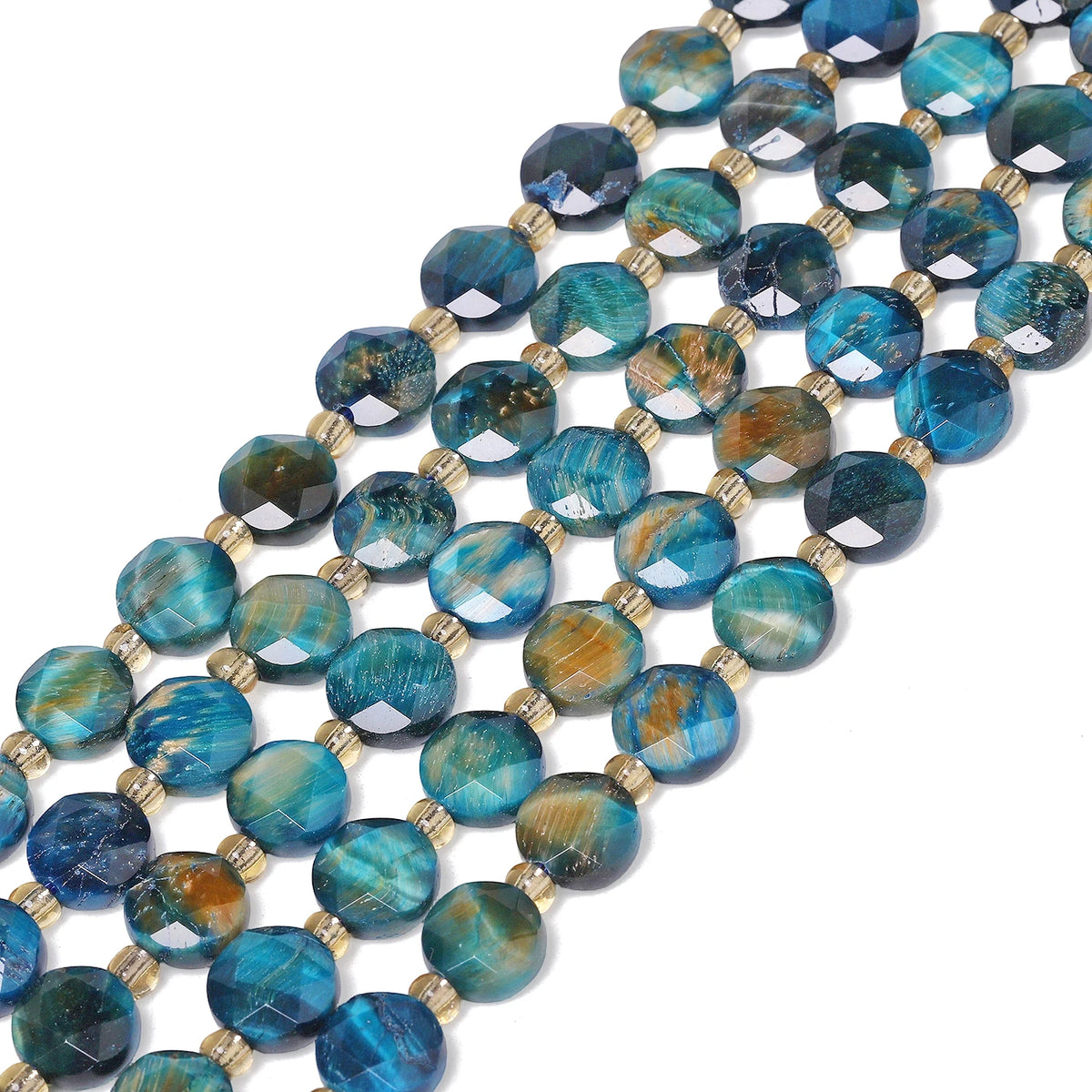 Stone Beads Faceted Coin Lake Blue Tiger Eye for DIY Jewelry Making Craft Beads