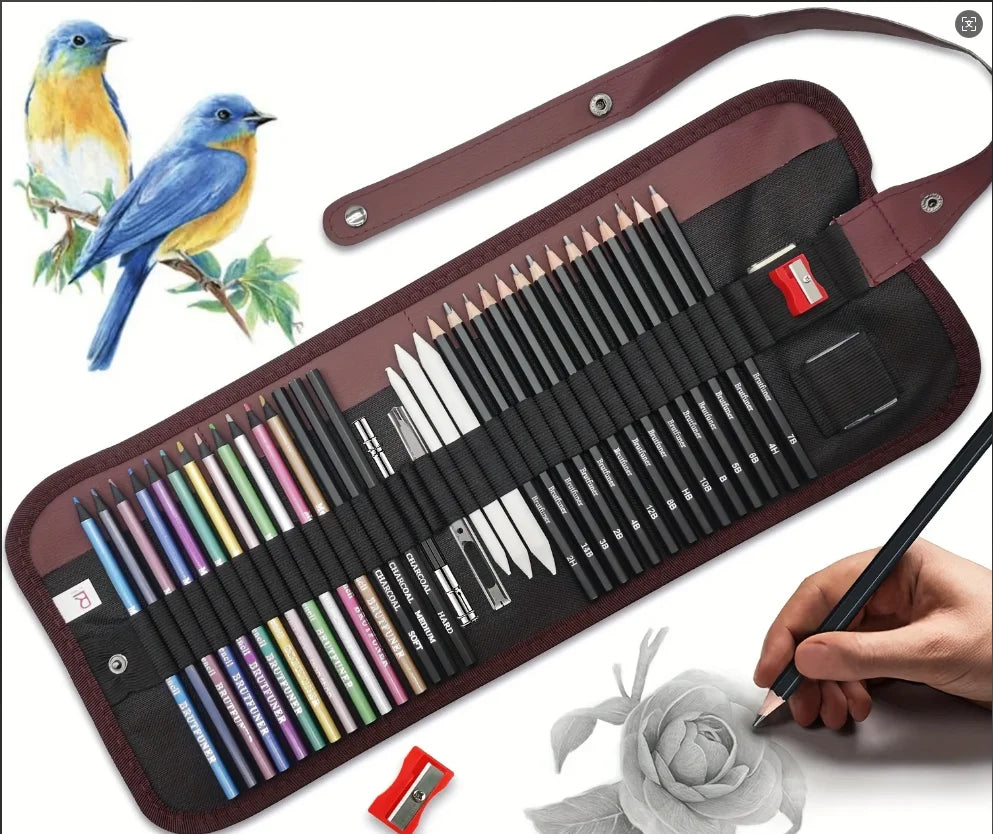 29-Piece Drawing & Sketching Kit with Portable Roll Case