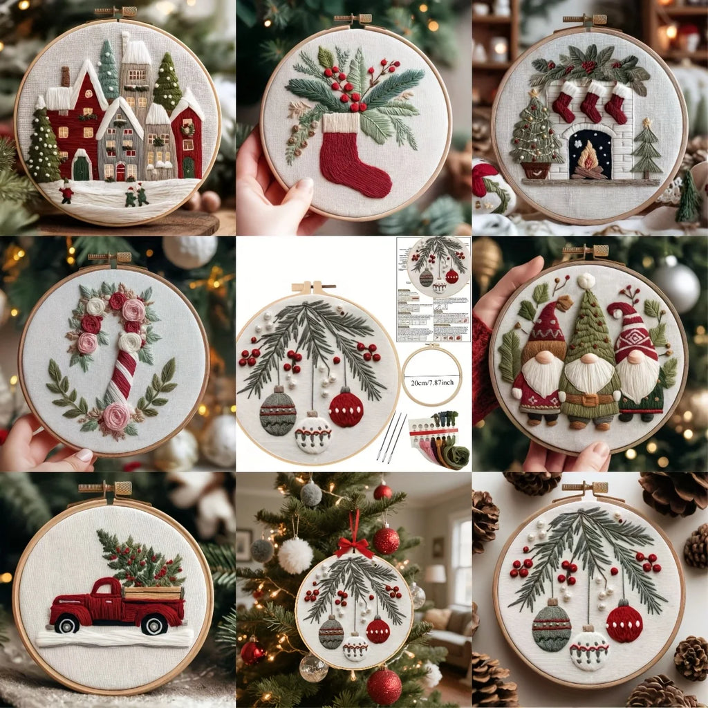 Christmas pattern hand-embroidery DIY material package set, equipped with an English guide and instruction manual, is particular
