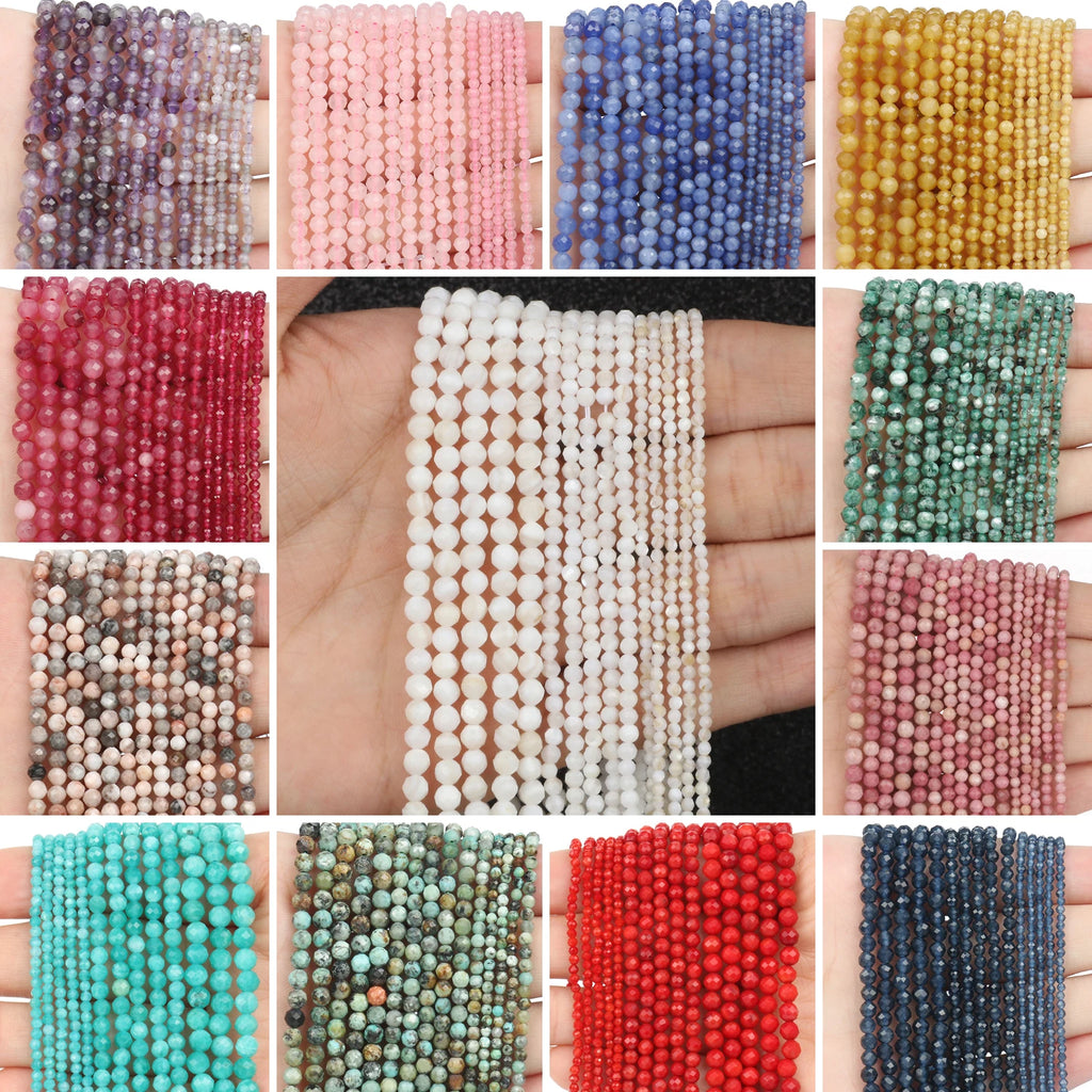 Beads Faceted Round Agates Rose Quartzs Amazonite Gemstones Tiny Craft Beads