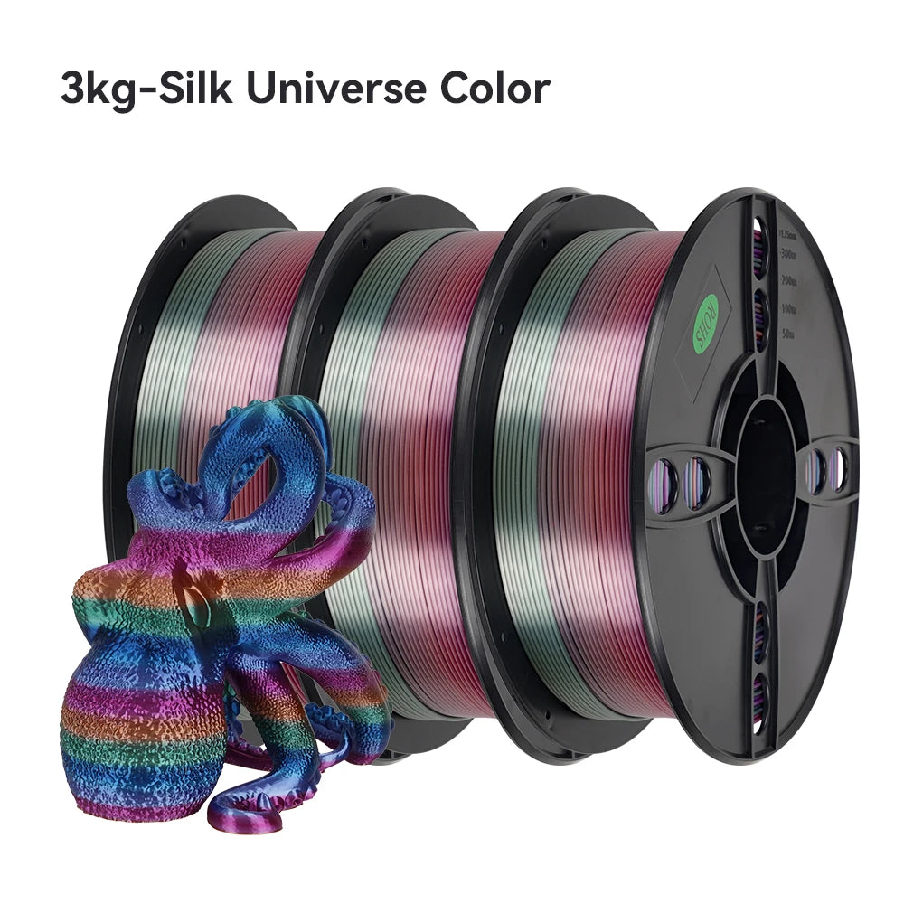 KINGROON Silk Rainbow PLA 3D Printer Filament 1.75mm Silk Candy Colors Glossy Neatly Wound 3D Filaments