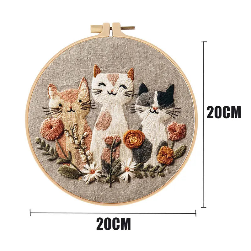 Embroidery Kit, Cats & Flowers with Needles & Thread for Handmade Crafts