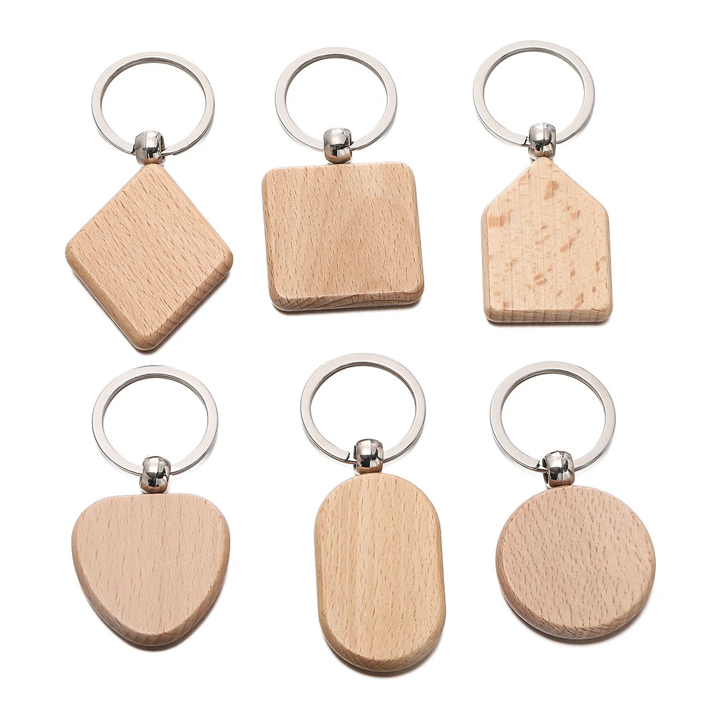 Wood Keychain Blanks Rectangle Geometric Keyrings DIY Jewelry Making
