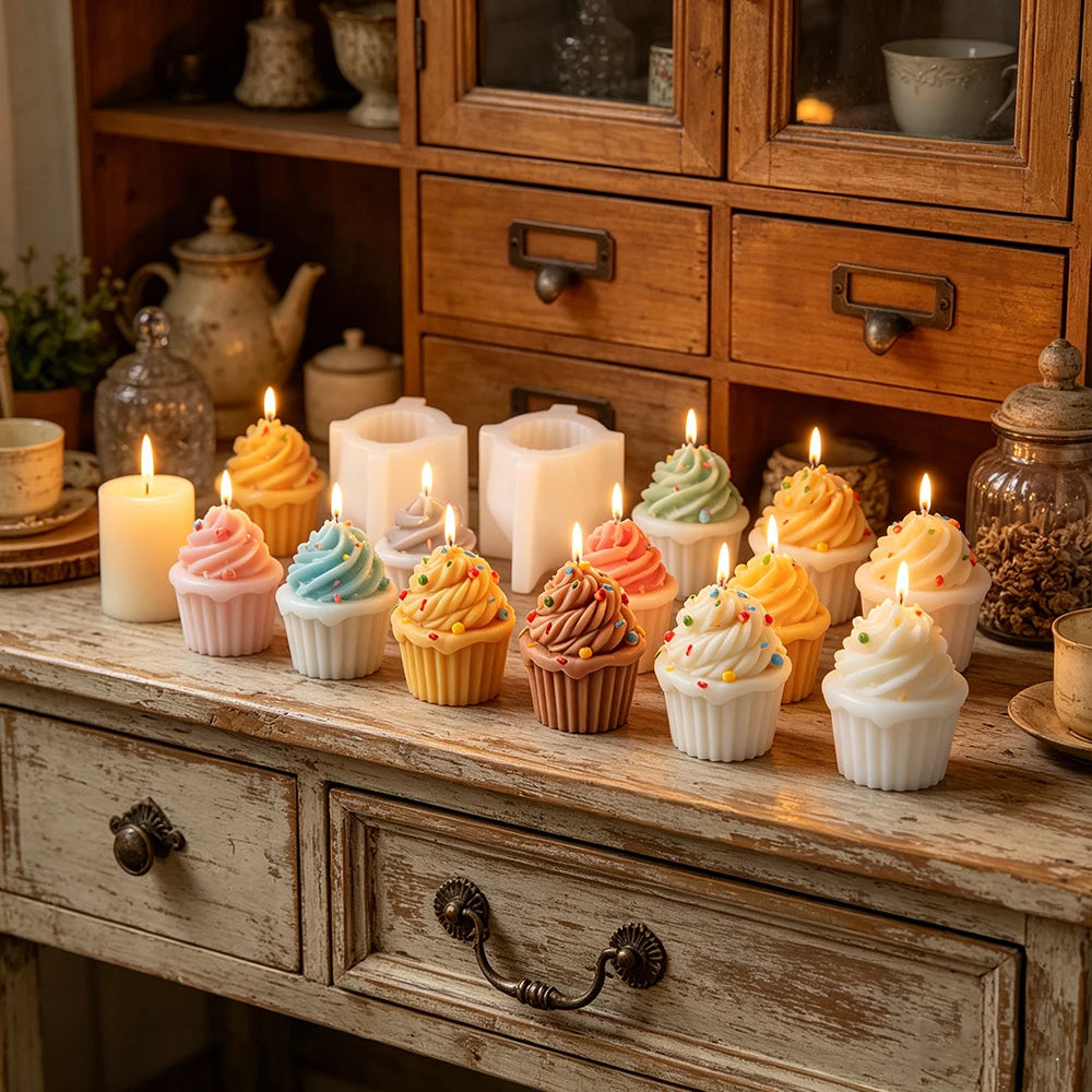 3D Ice Cream Swirl Cupcake Silicone Candle Mold Muffin Cup Cake Scented Plaster Mold for Candle Making Home Decor Handmade Gift