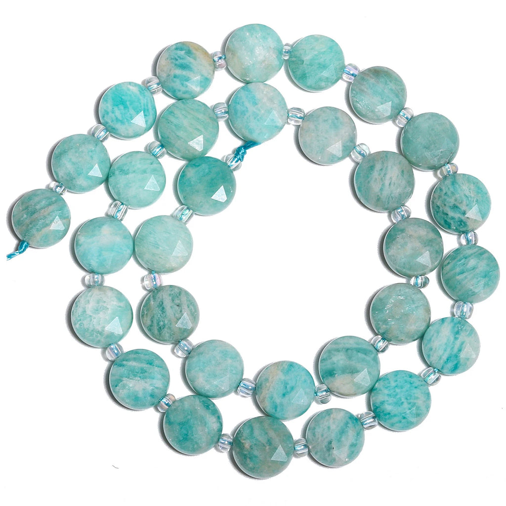 Stone Beads Nature Flat Round Amazonite Quartz-Style Agate Fluorite Craft Beads