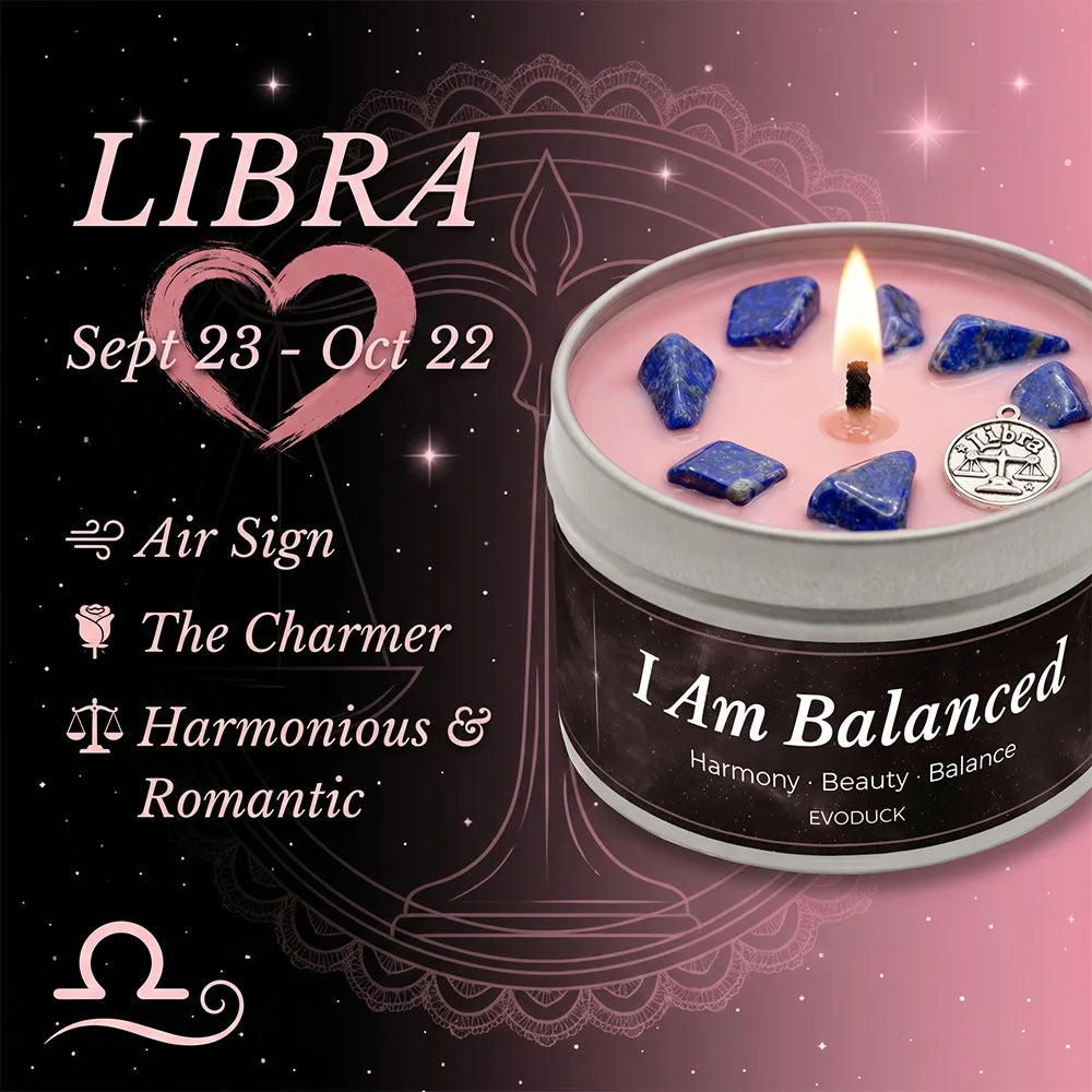 Libra Astrology Scented Candle, Rose Amber, Constellation Aromatherapy Candle in Tin, Home Fragrance Decor Birthday Gift, 3oz