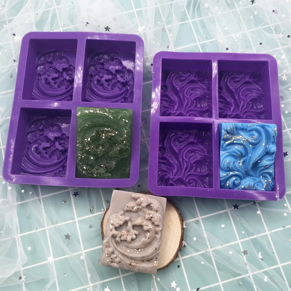 4 Cavity Wave Flower Silicone Soap Mold DIY Ocean Wave Aromatherapy Plaster Soap Mold Handmade Cloud Cold Process Soap Molds