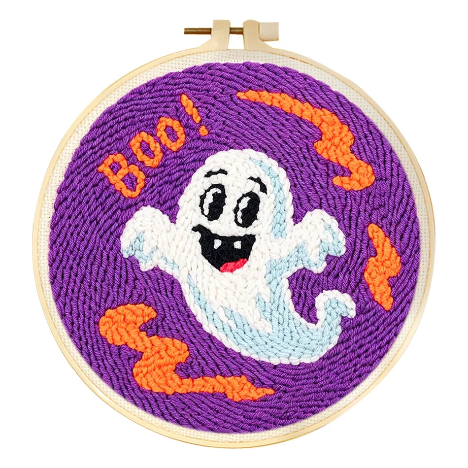 Punch Needle Kit, Halloween Ghost Design with Hoop for Spooky Wall Decor