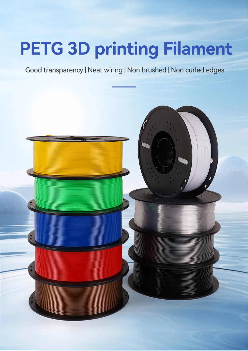 KINGROON 22LBS PETG or PLA Filament 3D Printer 10 Rolls 1KG 1.75MM Eco-Friendly Good Toughness Mix Color Free Shipping