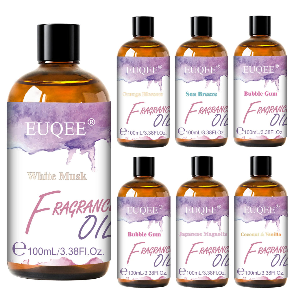 EUQEE 100ml Aroma Fragrance Oil Japanese Magnolia Bubble Gum Coconut & Vanilla Freesia Fragrance Oils For Diffuser Humidifier