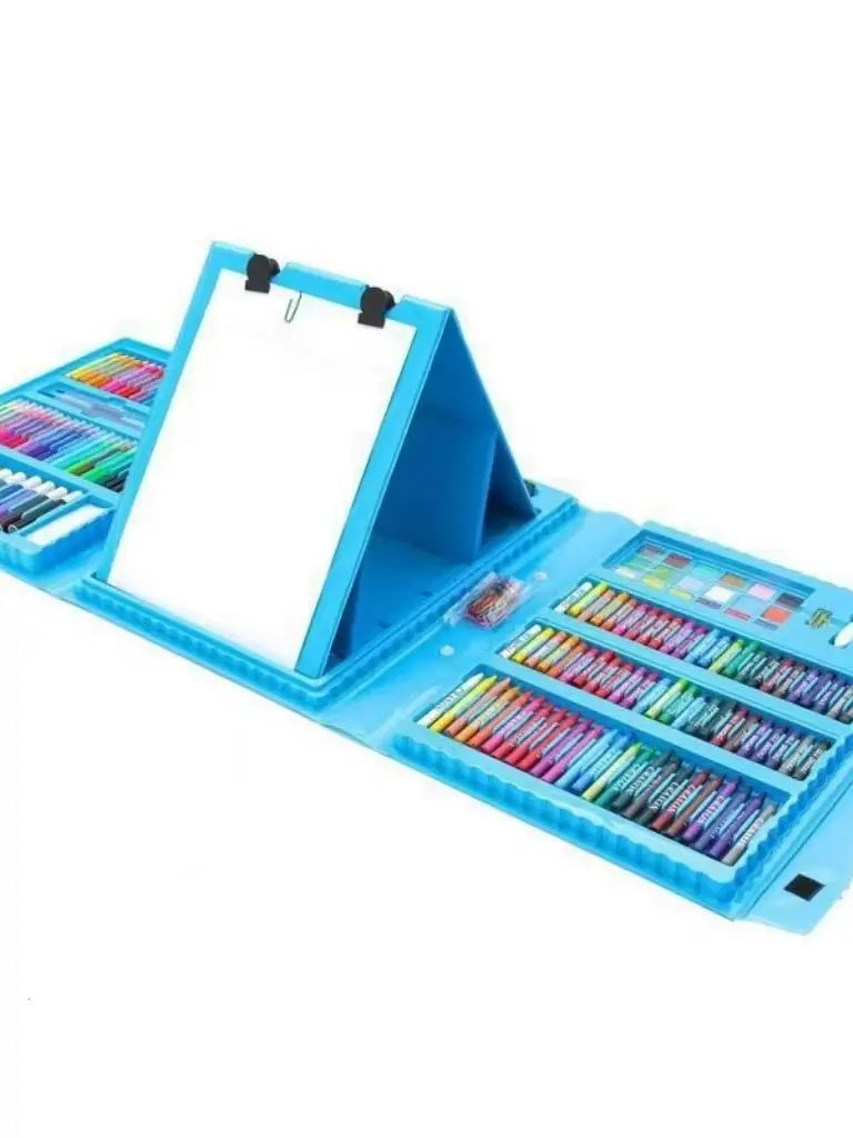 208-Piece Art Kit with Trifold Easel — Pastels, Crayons, Pencils & Watercolors