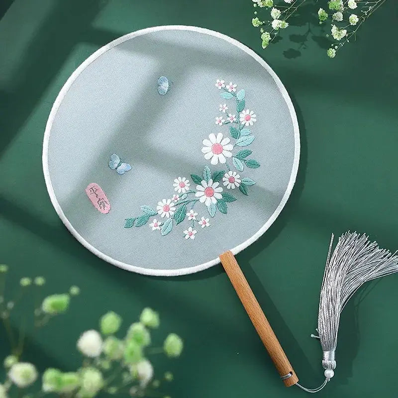 Embroidery Kit, Chinese-Style Hand Fan with Flower & Plant Patterns