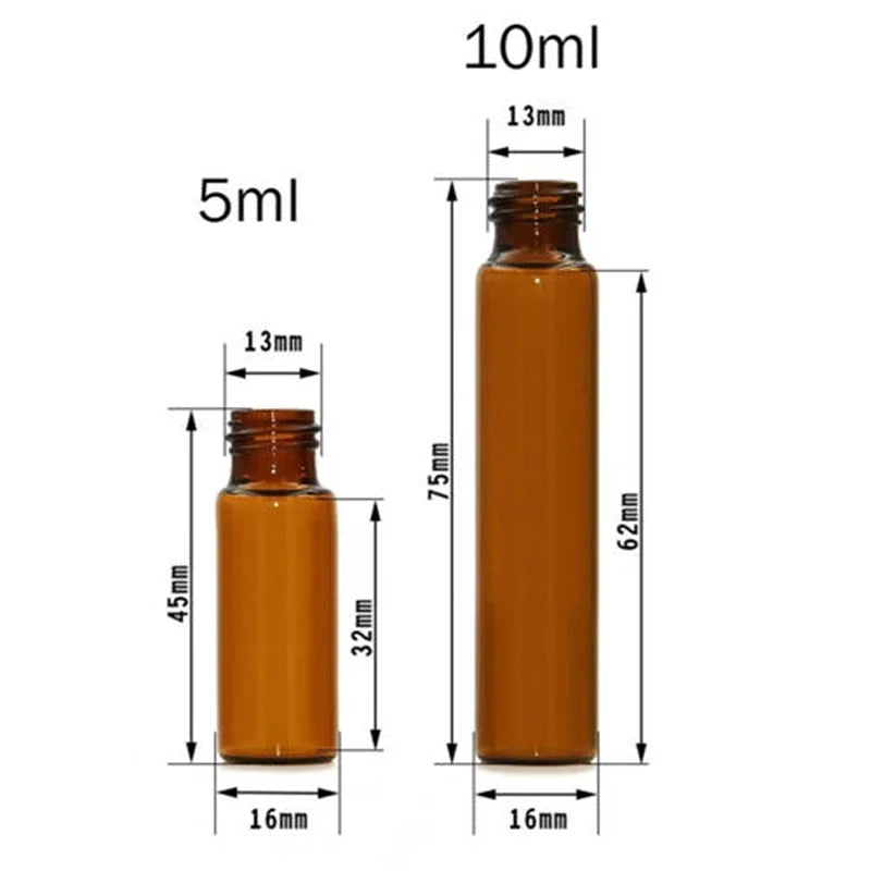 Roll-On Bottles Empty Amber Glass Refillable Sample Vials 10 Pack