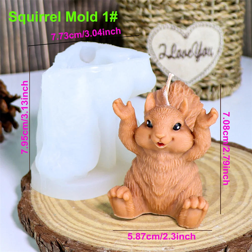 Cute Squirrel Candle Silicone Mold 3D Pinecone Scented Plaster Mold DIY Chipmunk Animal Soap Epoxy Resin Crafts Making Mold
