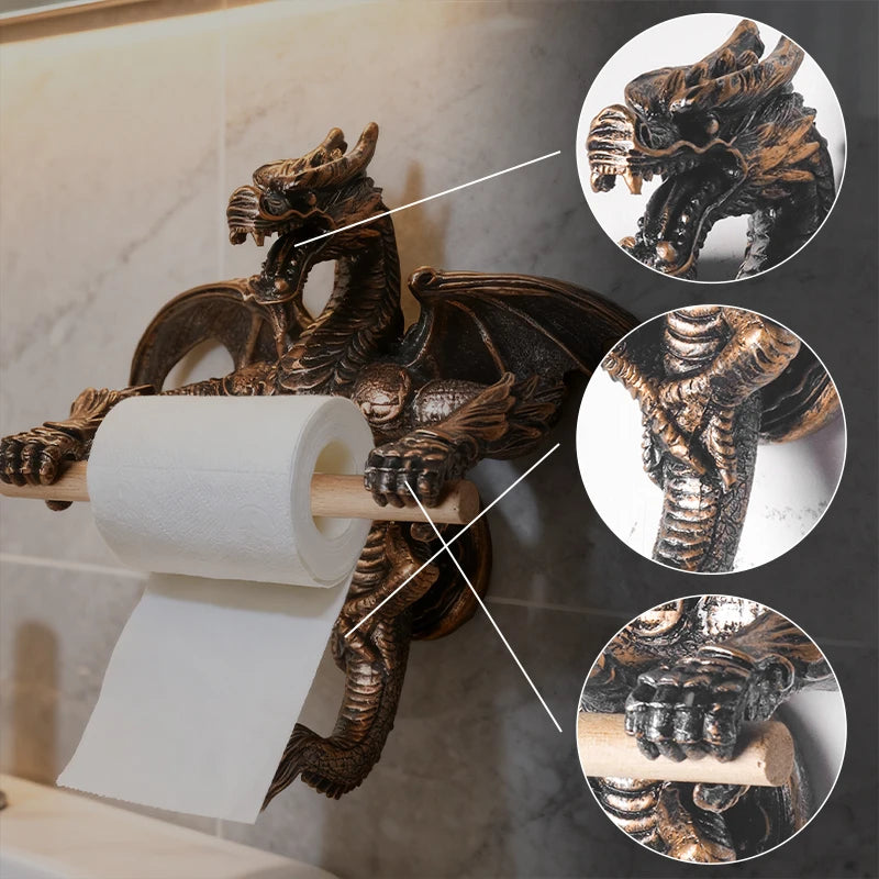 Retro Dragon Shaped Tissue Holder Bathroom Toilet Paper Holder Creative Dragon Ornament