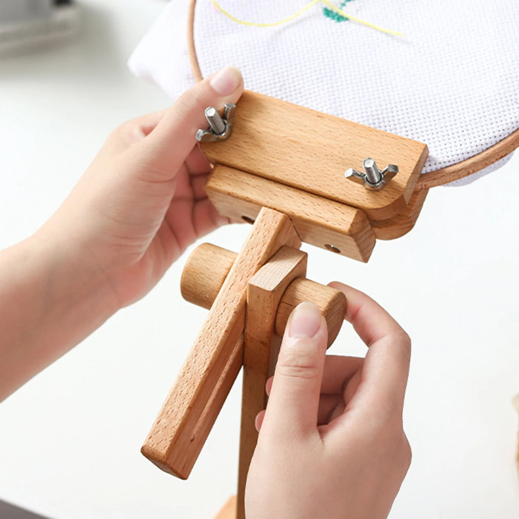 Embroidery Hoop Stand, Rotating Wooden Desktop Rack for Handmade Stitching